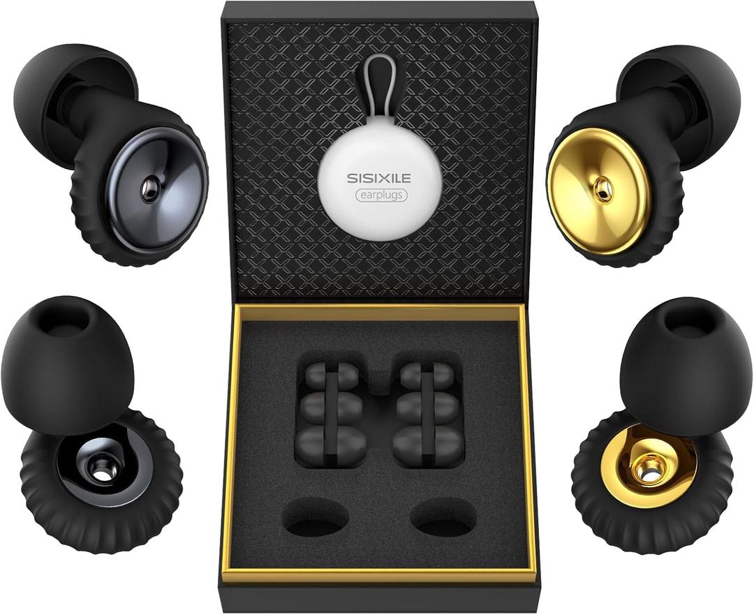 2 Pairs Noise Cancelling Earplugs with Premium Metal Design and Elegant Gift Box  for Sleeping, Concerts, Travel, Noise Sensitive  35dB Reusable Silicone Earplugs for Men and Women,Gold