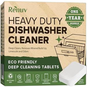 Heavy Duty Dishwasher Cleaner and Deodorizer Tablets, Descaler, Deep Cleaning, Natural Odor and Smell Remover, Calcium, Limescale, Hard Water Marks, Grease, Septic Safe Pods (11 Tabs - 1 Yr Supply) Heavy Duty Dishwasher Cleaner and Deodorizer Tablets, Descaler, Deep Cleaning, Natural Odor and Smell Remover, Calcium, Limescale, Hard Water Marks, Grease, Septic Safe Pods (11 Tabs - 1 Yr Supply)
