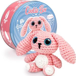 Cookie Box Original Crochet Kit for Beginners  Gift Set to Make Bunny Lola Amigurumi Plushie  Easy DIY Crochet & Knitting Starter Kit with Video and PDF Tutorials (Pink)