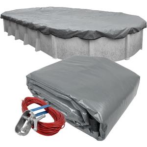 Robelle 12 x 24 ft Industrial Gray Winter Oval Pool Cover for Above Ground Pools, 4 ft Overlap (16 x 28 ft Cover Size), Solid 14 x 12 Scrim, 4.5 oz/yd2,  Style: 301224-4A