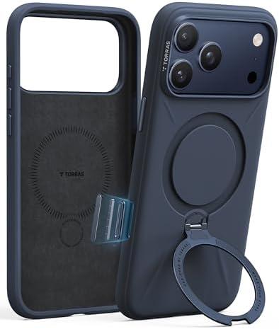 TORRAS Q3 Silicone 360 Spin for iPhone 17 Pro Case with Stand, Fit for MagSafe, Magnetic Ring Kickstand with Camera Control, Liquid Silicone Rubber Soft Phone Case for iPhone 17 Pro 6.3'', Deep Blue