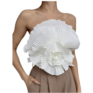 OYOANGLE Women's 3D Flower Decor Strapless Sleeveless Bandeau Top Slim Fit Solid Cropped Tube Tops, Medium,  Beige OYOANGLE Women's 3D Flower Decor Strapless Sleeveless Bandeau Top Slim Fit Solid Cropped Tube Tops, Medium,  Beige