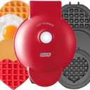 DASH Multimaker Mini System - Waffle Maker with Five 4 Removable Plates: Waffle Iron & Griddle, 3-in-1 Mini Waffle Maker for Kids and Families  Nonstick Surface, Just Add Batter (Red) (5 Plates)