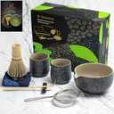 TEANAGOO 9 Pcs Matcha Whisk Set,Ceramic Matcha Set,Matcha Kit for Ceremony,Matcha Tea Set for Making Breakfast/Matcha Latte,Matcha Whisk and Bowl Set with 2 Matcha Cups(7.2oz),Gift for Matcha Lover (Charcoal Black 2)