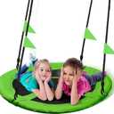 PACEARTH 40 Inch Saucer Tree Swing Flying 900lb Weight Capacity 2 Added Hanging Straps Adjustable Multi-Strand Ropes Colorful Safe and Durable Swing Seat for Children-Green