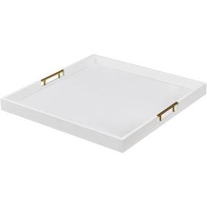 18×20 Inches White Faux Leather Coffee Serving Tray Decorative Ottoman Trays with Gold Metal Handles Decor for Living Room Rectangle Large Bed Breakfast Organizer for All Occasions Multipurpose Using