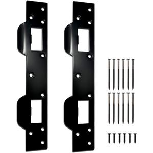 Door Strike Plate Reinforcement Plate, Front Door Strike Plate, Double Strike Plate for 5-1/2 in. Hole Centers, Heavy Duty, Front Door Security Devices Door Latch Plate (Matte Black, 2 Packs)