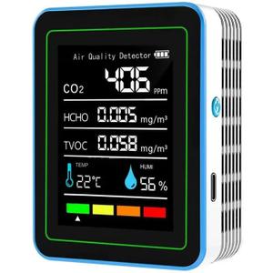 5-in-1 air Quality Monitor, Professional air Quality Detector with CO2 Monitor/Formaldehyde/TVOC/Temperature/Humidity, Suitable for Home, Hotel, Office, car