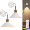 Battery Operated Wall Sconce Set of 2, Dimmable Wireless RGB Wall Sconce Decor with Remote Indoor Cordless Wall Lamp Lighting for Bedroom Living Room Hallway (Pure White)