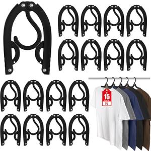 15 Pcs Travel Hangers Portable Foldable Travel Hanger Organizer, Plastic Cruise Ship Accessories Essentials Clothes Hanging Rack Folding Hangers for Traveling Camping Flying RV Suitcase, Black