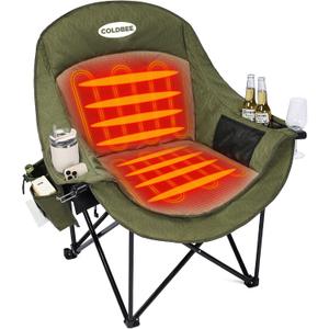 Heated Oversized Camping Chair, Heavy Duty Padded, Thick Headrest, Green, Single