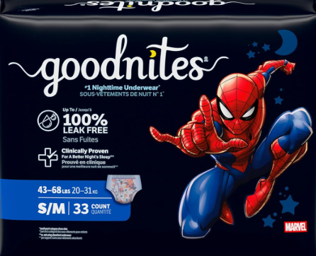Goodnites Boys' Bedwetting Underwear, Size S/M (43-68 lbs), Count Of 33