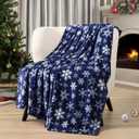 PAVILIA Christmas Throw Blanket | Navy Snowflake Christmas Fleece Blanket | Soft, Plush, Warm Winter Cabin Throw, 50x60 (Navy/White Snowflake)