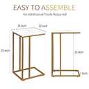 C Shaped End Table Set of 2, Small Side Table for Sofa and Bed, Couch Tables That Slide Under, Snack Side Table for Living Room, Bedroom, White Faux Marble and Gold