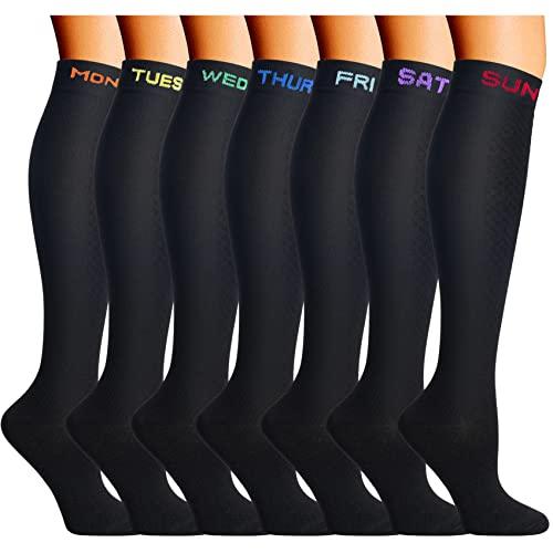 Double Couple 4 Pairs Copper Compression Socks for Men Women 20-30 mmHg Knee High Stockings, L/XL