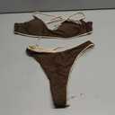 SUUKSESS Women High Waisted Thong Bikini Set Reversible String 2 Piece Swimsuit (Small, 56 Beige Brown)