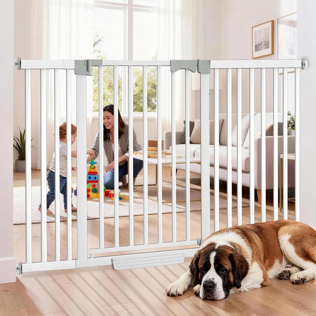 41" Extra Tall Dog Gate Indoor,30-62.5" Wide Heavy Duty Pet Gate for Doorways,Baby Gate with Walk Through and Auto Close, Pressure Mounted, Suitable for Stairs,Kitchen,White