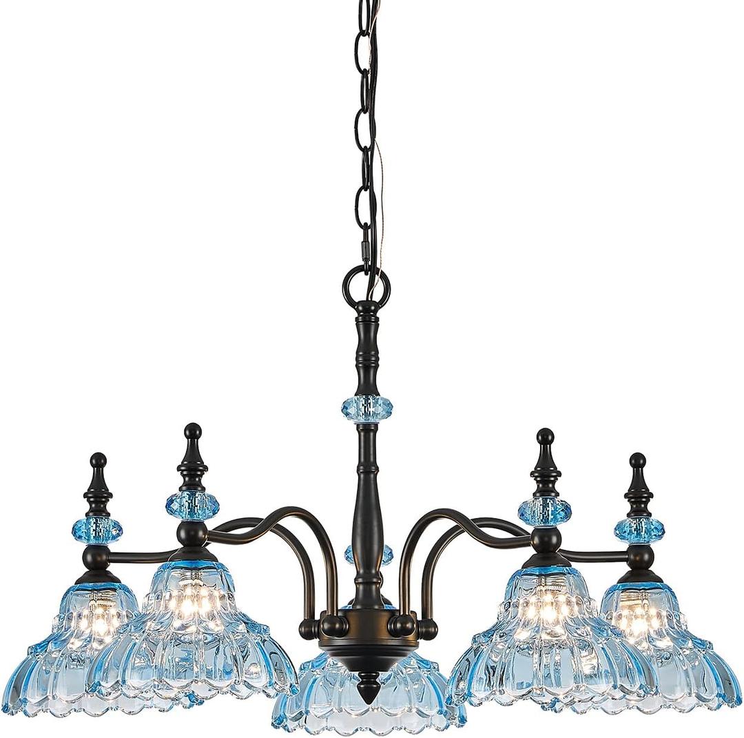 HDDFL Chandeliers Light 5 Lights Chandelier Lamp Modern Pendant Lighting Fixtures Hanging Lamps for Dining Room Entryway Living Room Bedrooms Foyer Entrance Kitchen Black and Blue
