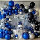 Black Blue Balloon Garland, Double Stuffed Navy Royal Blue Black Metallic Silver Foil Balloon Arch Kit for Birthday Graduation Baby Shower Anniversary Graduation Father's Day Party Decorations