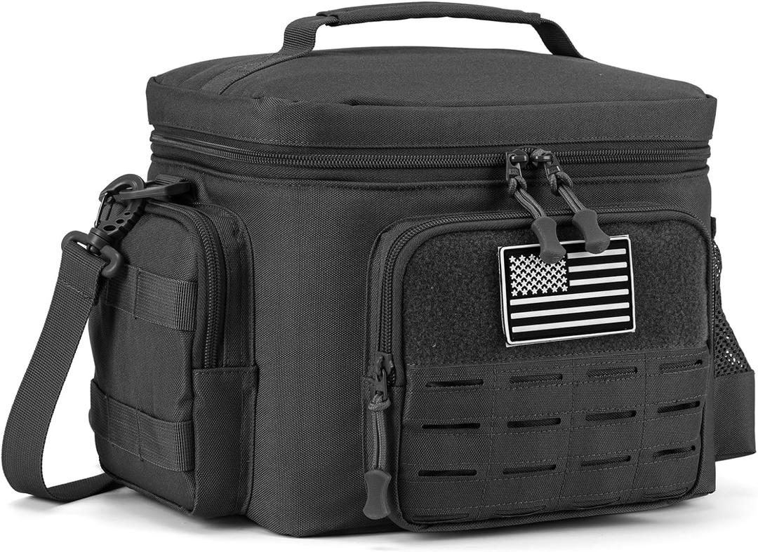 QT&QY Tactical Lunch Bag for mens Military heavy duty lunch box work Leakproof insulated Durable Thermal Cooler Bag for Adult Meal for Office Camping Picnic Pail MOLLE Webbing Black