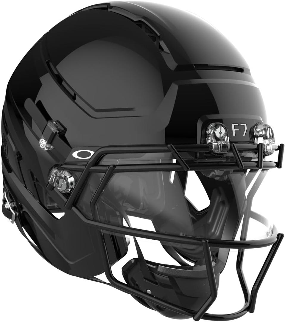 Schutt F7 AiR Elite Varsity Football Helmet (Virginia Tech 5-Star Helmet) | Lightweight, Protective Football Helmet for High School Football and Older, Titanium Facemask and Oakley Visor Included, Molded Gloss Black/F7X ROPO SW II Facemask, Medium