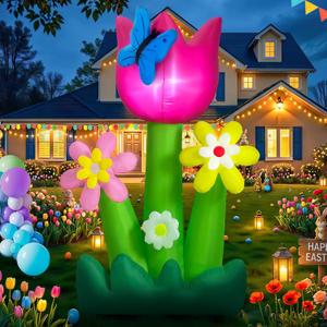 OurWarm 6FT Easter Inflatables Outdoor Decorations, Spring Inflatable Tulip Flowers with Built-in LED Lights, Easter Blow Up Yard Decorations for Lawn, Garden, Yard, Party and Seasonal Outdoor Decor