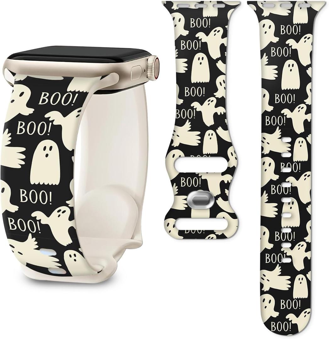 Band Compatible with iWatch Band 38/40/41mm for Women Men Sport Replacement Smartwatch Wrist Strap for iWatch Ultra2/1 SE Series 10 9 8 7 6 5 4 3 2 1 - Halloween Ghost