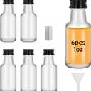 6Pcs 1oz Mini Glass Liquor Bottles with Lids Small Glass Wine Bottles Reusable Empty Alcohol Bottle with Aluminum Black Screw Cap for Christmas Birthday Weddings Party Favors 30 ml (6)