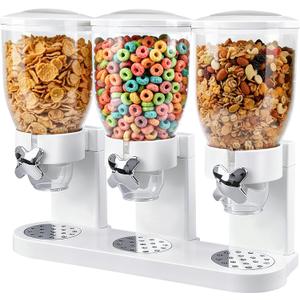 Triple Cereal Dispenser Countertop 2L, Airtight Cereal Containers Storage, Large Capacity Total 6L for Kitchen Pantry, Rotating Dry Food Dispenser for Candy, Nut, Coffee Beans, White