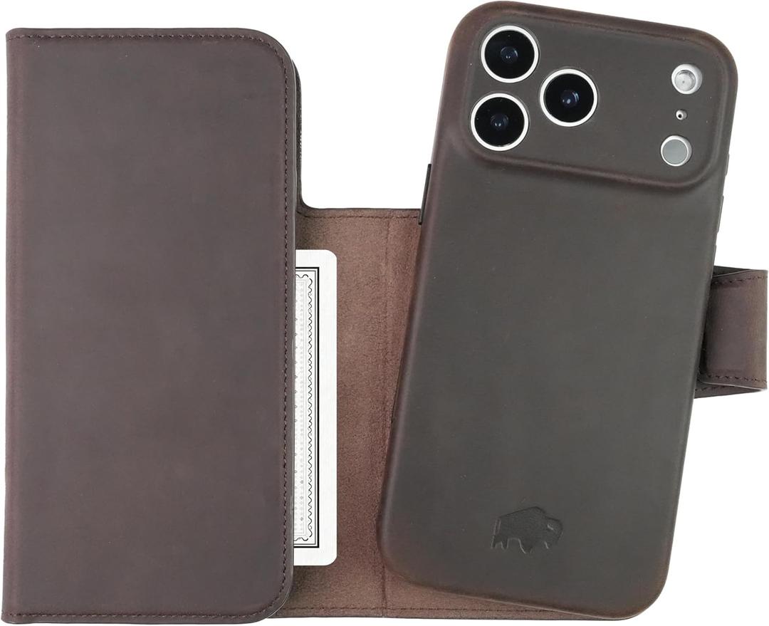 BLACKBROOK Tri-fold Wallet Case for iPhone 17 Pro Max  Tudor Wallet and Case Set, Designed for MagSafe and Wireless Charging, RFID Shield  Full Grain Leather, 8 Card Slots & 2 Cash Pockets (Distressed Coffee)