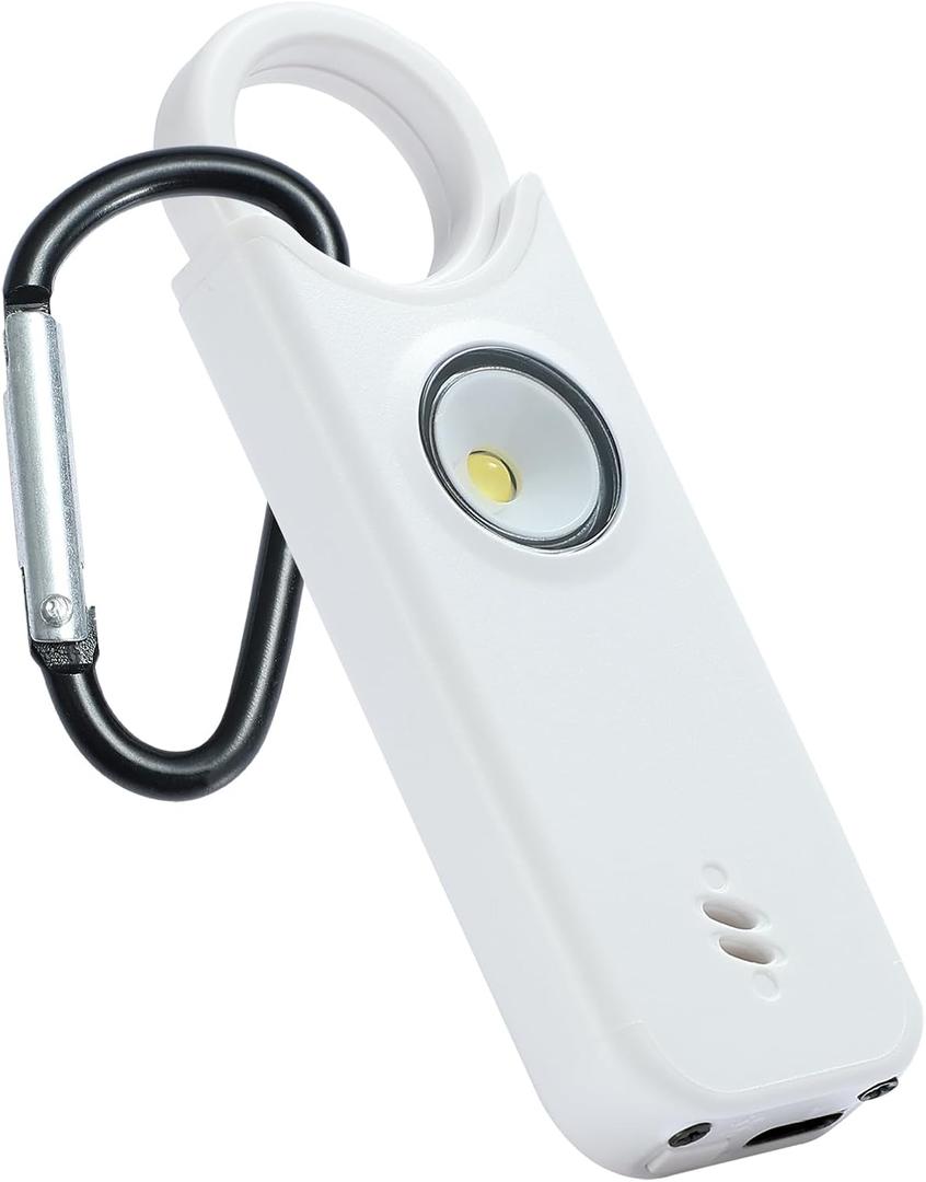 Personal Safety Alarm - 135dB Ultra Loud Siren with LED Strobe Light, USB-C Rechargeable, Compact Keychain Alarm for Women/Men, Emergency Flashlight & Vibration Alert(White)