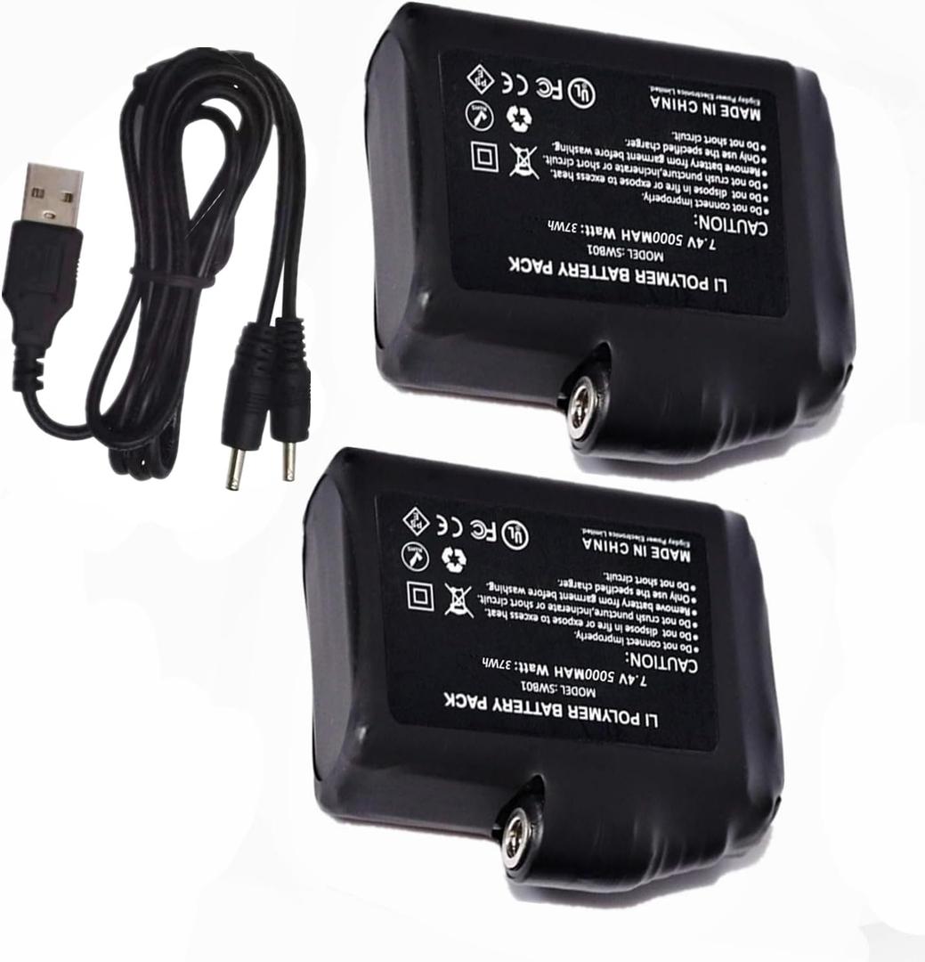 5000mAh 7.4V Rechargeable Li-ion Battery Replacement for Heated Gloves, Socks, Thermal Heated Underwear ClothesRC Car, Boat, Robot, DIY, LED Light Strip, CCTV Camera (5000mAh)