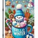 IVN Hello Winter Garden Flag 12x18 In Double Sided Polyester Snowman Yard Banner Christmas Outdoor Decor Cute Hot Cocoa Decoration Holiday Lawn Sign Rustic Blue Porch Flag for Patio Path or Garden
