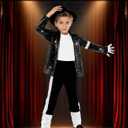 Dance Star Costume for Kid, 80s 90s Pop Outfit for Boys Stage Cosplay Halloween Role Play Party Dress Up, XL