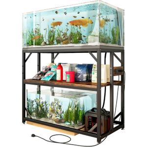 METYERRY 40 Gallon Fish Tank Stand with Power Outlets, Aquarium Stand with Adjustable 2-Tier Storage Shelf, Terrarium Stand,Heavy Duty Reptile Tank Stand for Home Office,Rustic Brown