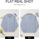 Astylish Women's 2025 Oversized Long Sleeve Shirts Button Up Striped Collared Front Pocket Top (Blue)