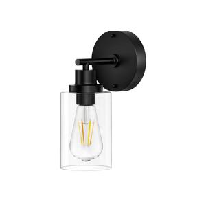 BUTHY Black Wall Sconce Light: Modern Wall Sconces Indoor, LED Wall Light Fixtures with E26 Base and Clear Glass Shade, Sconces Wall Lighting for Hallway, Bedroom, Living Room, and Mirror