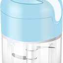 EASYSPEED Electric Garlic Chopper 1Cup, Mini USB Charging Wireless Food Processor with 304 Stainless Steel, 3 Sharp Blades, Portable Kitchen Meat Grinder for Onion, Garlic, Ginger, Baby Food (Blue)