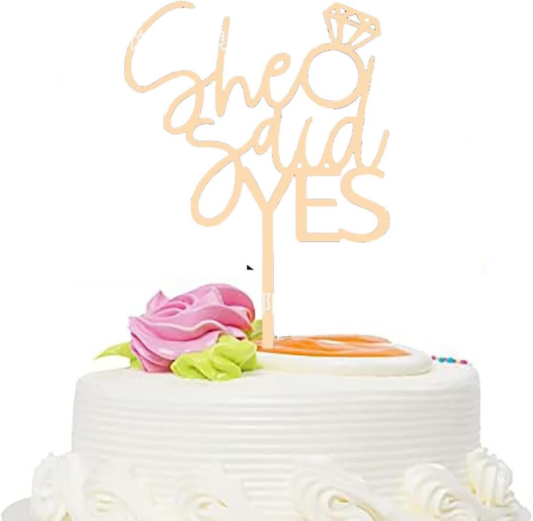 Wooden She Said Yes Cake Topper,Wedding Party Decorations,Bridal Shower Engagement Cake Topper,Bachelorette Party Decoration Supplies