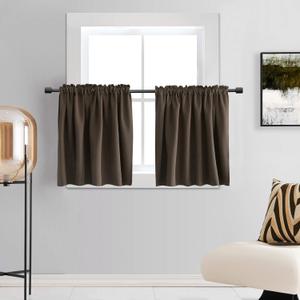 DONREN Room Darkening Half Curtains for Small Windows - Brown Valance Curtains for Cafe with Rod Pocket (30 x 36 Inch Length,2 Panels)