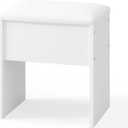 LIVELYGLOW Small Makeup Vanity Stool,15.7" W x 10.2" D x 16.7" H，White（Easy Assembly,PU Cushion Mat, Footstool）
