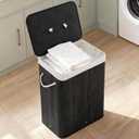 GarveeHome Folding Bamboo Laundry Hamper with Lid, 27.5 Gallon Wooden Laundry Basket with Washable Liner Bag, Slim Clothes Storage Hamper for Small Bedrooms Apartments Dorms (Black - Rectangle), 20.47x12.60x24.80 inches
