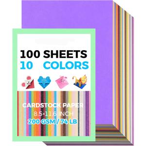 100 Sheets 8.5" X 11.6" Colored Cardstock, 200 GSM Card Stock 10 Assorted Colors Construction Paper Printer Paper for Printing, Kids School Supplies, Party Decorations, Card Making, DIY Crafts
