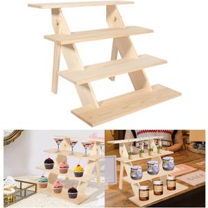 ZYP 4 Tier Wood Cupcake Display Stand,Retail Cookie Display Riser,Rustic Tiered Table Display Stand for Vendors Home Wedding Party,Nature