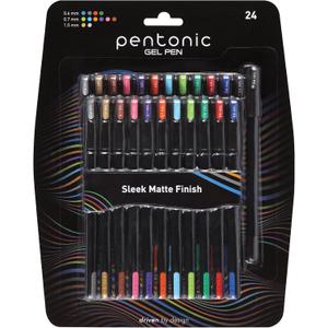 Pentonic Gel Pens, 24 Count, Assorted Colored Ink (12 Colors, 2 Of Each Color), Medium & Fine Point, Smooth Writing For Journaling (1002353)