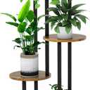 4 Tier Wood Tall Plant Stand Metal Rack Indoor, Multiple Flower Pot Holder Shelves Corner Rack, Round Planter Shelf Display Rack Storage Organizer for Patio Living Room Balcony(Black)