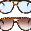 Long Keeper Retro Pilot Sunglasses Double Bridge Women Men Aviation Square Sun Glasses Thick Frame 70s Vintage Shades UV400
