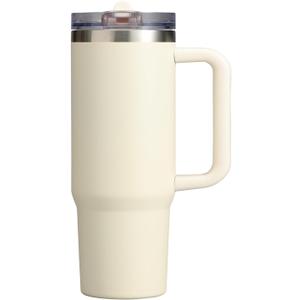 30 oz Tumbler with Handle | Flip Straw Lid | Leakproof Design | Stainless Steel Insulated Cup | Double-Wall Vacuum Insulation for Hot & Cold (Cream)