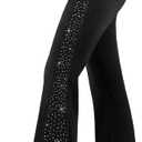 GRAPENT Flare Jeans for Women High Waisted Trendy Wide Leg Embellished Rhinestone Sparkly Concert Stretchy Denim Pants (Medium, Washed Black)