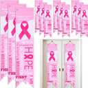 12 Pieces Breast Cancer Awareness Banner Pink Ribbon Hanging Banner Decorations Hope Faith Strength Courage Porch Sign Background for Party Breast Cancer Awareness Event